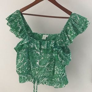 NWOT ruffle green crop top